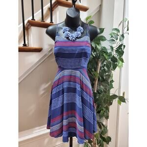 Old Navy Women's Blue Striped Rayon Round Neck Sleeveless Knee Length Dress XS